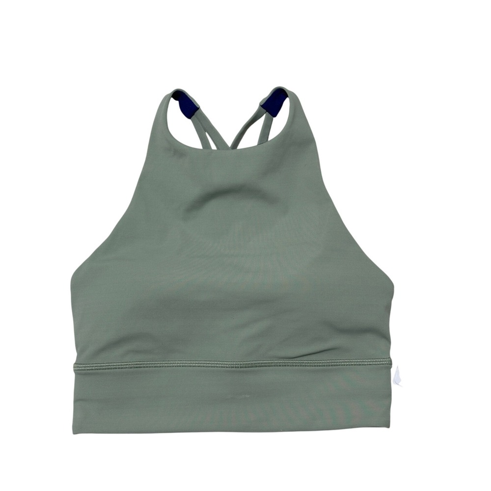 Lululemon Energy Bra High Neck Long Line Tough Womens 4 Green Blue New Strappy